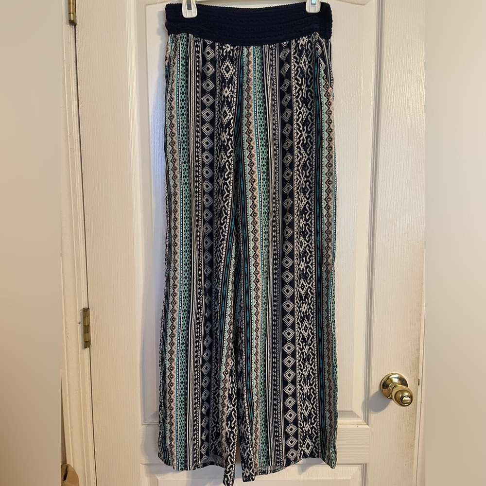 Joe B Black, White & Teal Wide Leg Jumpsuit Pants